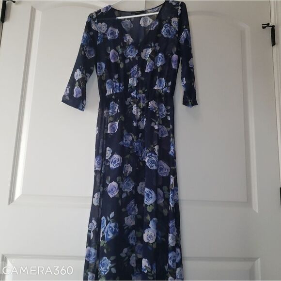 Forever 21 Womens Navy Floral Button Down Kimono Size Medium EUC - Picture 1 of 3